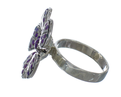 Silver Southwest Magenta Turquoise Flower Ring Size 8-1/4 QX74422